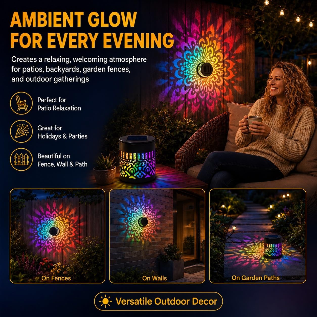 🔥Last Day 50% OFF 丨 REBYIPO® 2-in-1 Solar Mandala Projection Light-Colorful Projection · Outdoor Mosquito-Repelling Aid