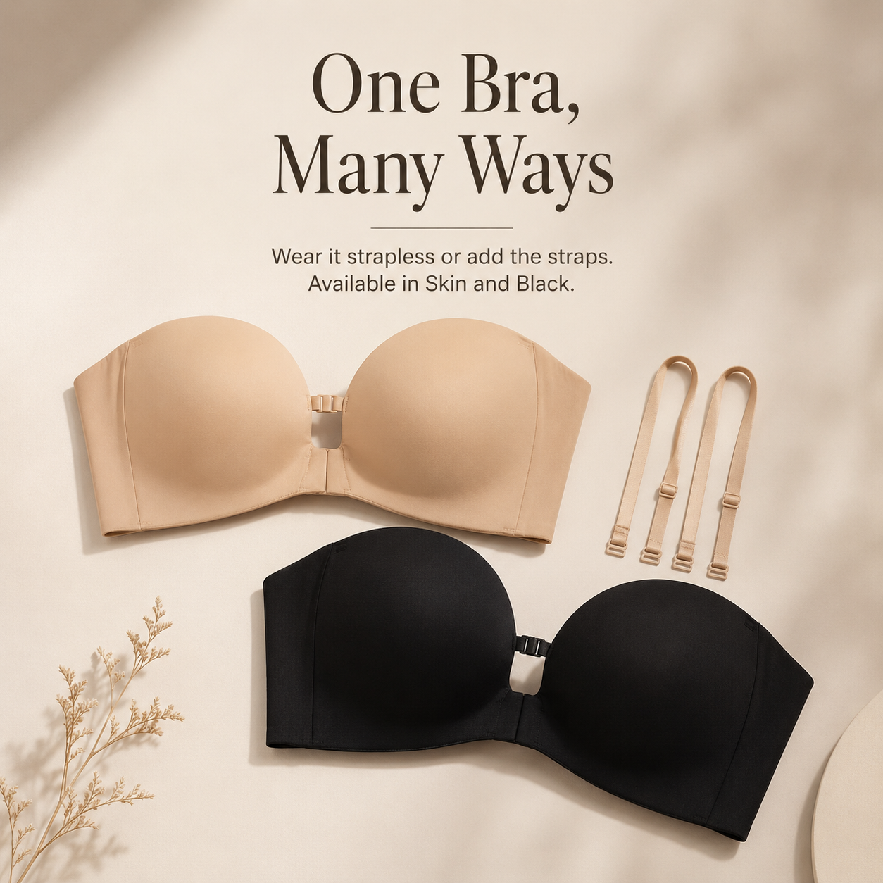 🌺 BQODQO® Invisible Lift Strapless Bra – Front-Closure Push-Up Support with Anti-Slip Grip