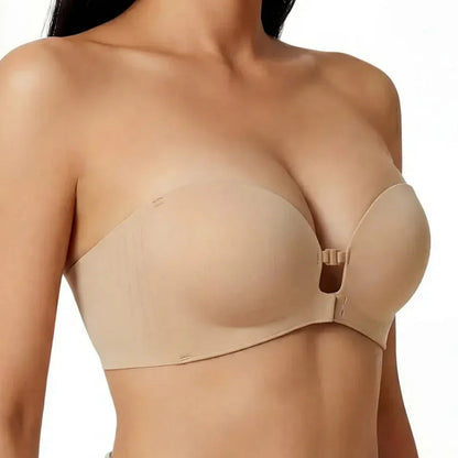 🌺 BQODQO® Invisible Lift Strapless Bra – Front-Closure Push-Up Support with Anti-Slip Grip