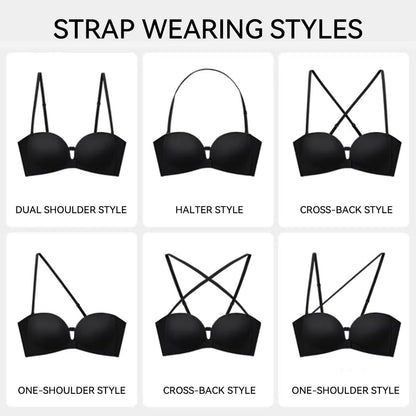 🌺 BQODQO® Invisible Lift Strapless Bra – Front-Closure Push-Up Support with Anti-Slip Grip