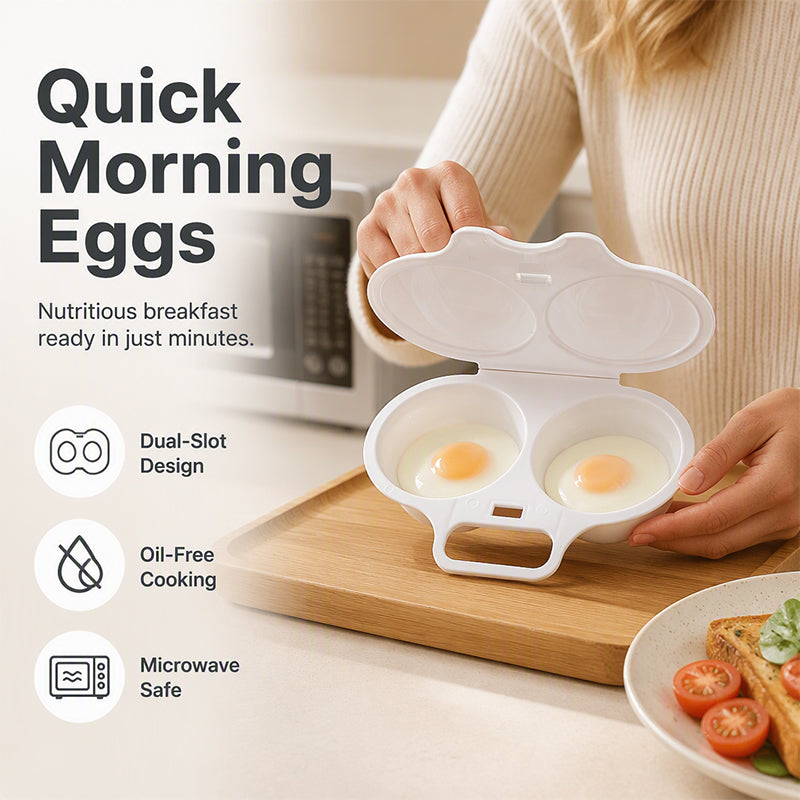 🍳 BUY 2 GET 2 FREE! ✨ Dual Cavity Microwave Egg Poacher – Quick Oil-Free Cooking, Food-Grade PP & Versatile Kitchen Essential 💫