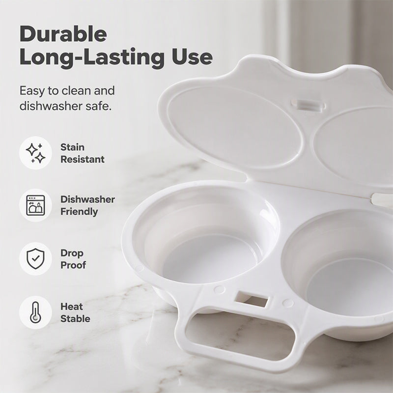 🍳 BUY 2 GET 2 FREE! ✨ Dual Cavity Microwave Egg Poacher – Quick Oil-Free Cooking, Food-Grade PP & Versatile Kitchen Essential 💫